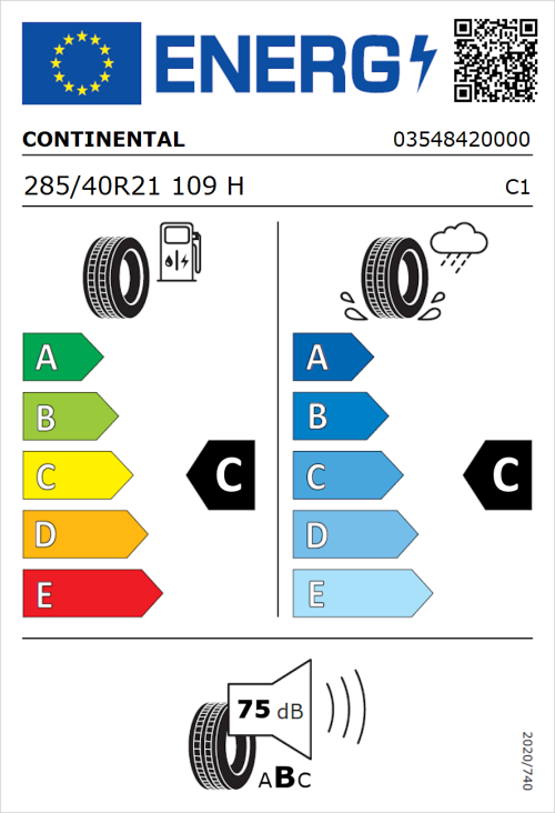Tyre Label for Continental ContiCrossContact LX Sport 285/40R21 109H