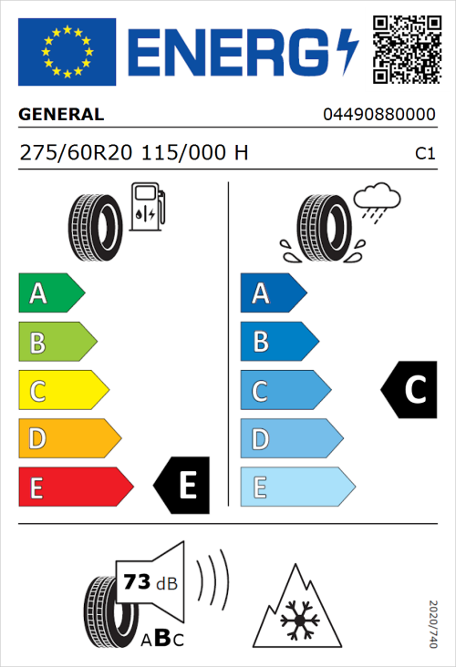 Tyre Label for General Grabber AT 3 275/60R20 115/000H