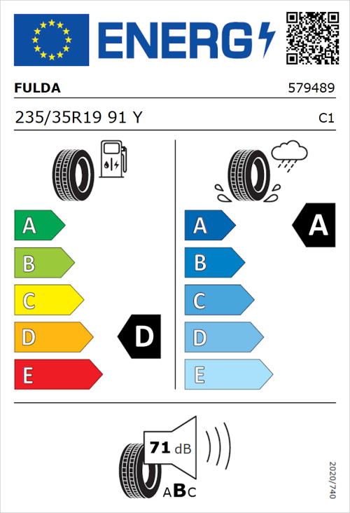 Tyre Label for Fulda SportControl 2 235/35R19 91Y