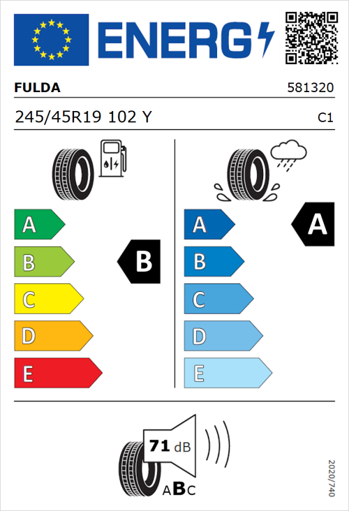Tyre Label for Fulda SportControl 2 245/45R19 102Y