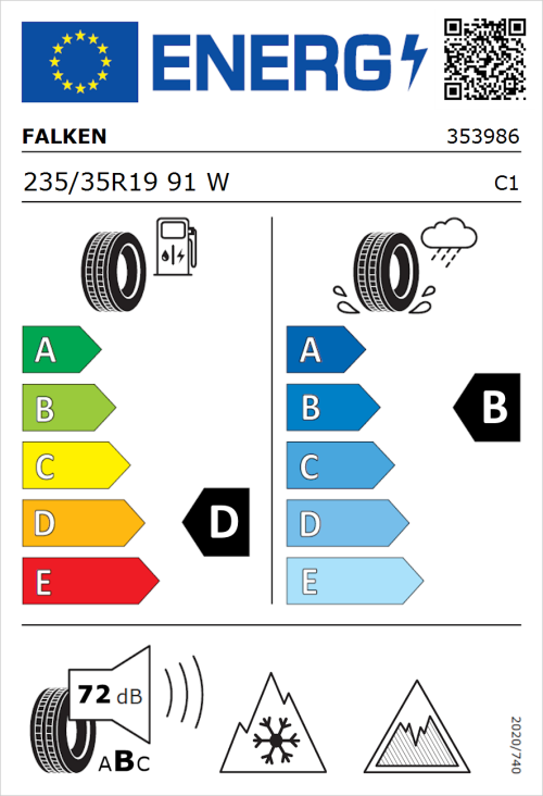 Tyre Label for Falken Eurowinter HS02 Pro 235/35R19 91W