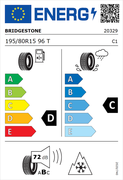 Tyre Label for Bridgestone Dueler A/T002 195/80R15 96T