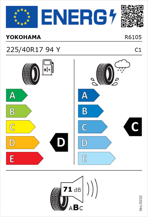 Tyre Label for Yokohama V103S 225/40R17 94Y