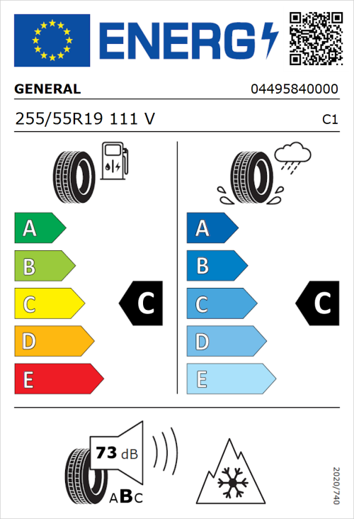 Tyre Label for General Grabber Cross A/S 255/55R19 111V