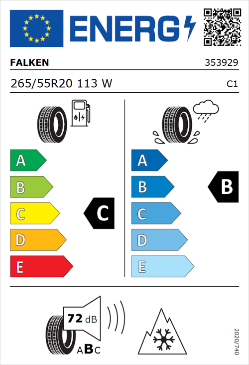 Tyre Label for Falken Eurowinter HS02 Pro 265/55R20 113W