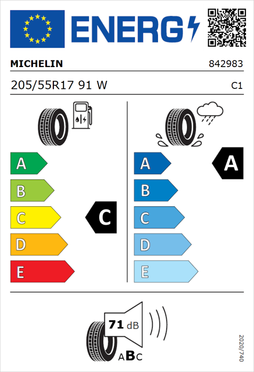 Tyre Label for Michelin Primacy 3 205/55R17 91W