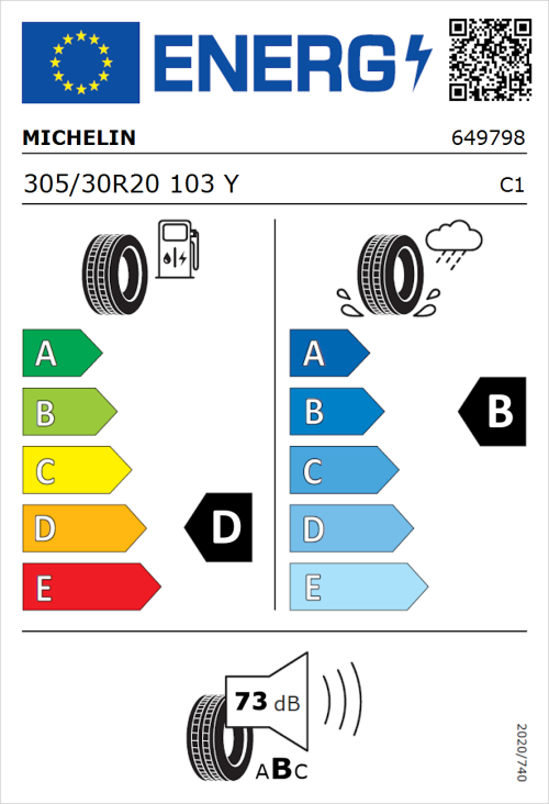 Tyre Label for Michelin Pilot Super Sport 305/30R20 103Y