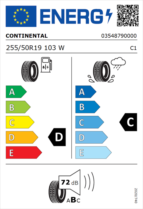 Tyre Label for Continental ContiCrossContact UHP 255/50R19 103W