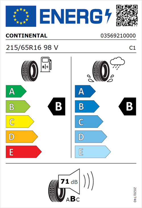 Tyre Label for Continental ContiEcoContact 5 215/65R16 98V